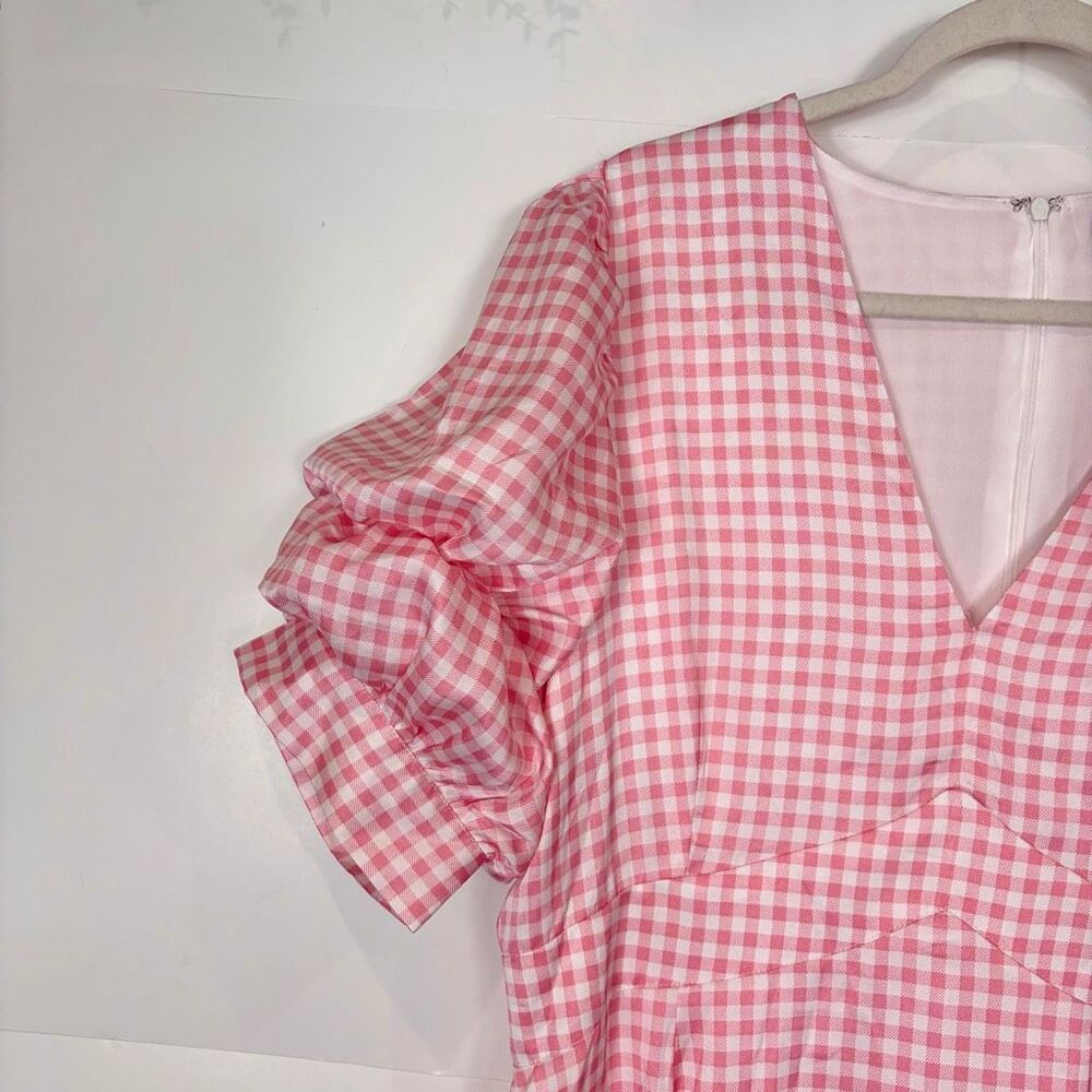 NWT 1.state Sunshine Times Mini Dress Womens XL Rose Pink Gingham Puff Sleeve - Picture 5 of 14